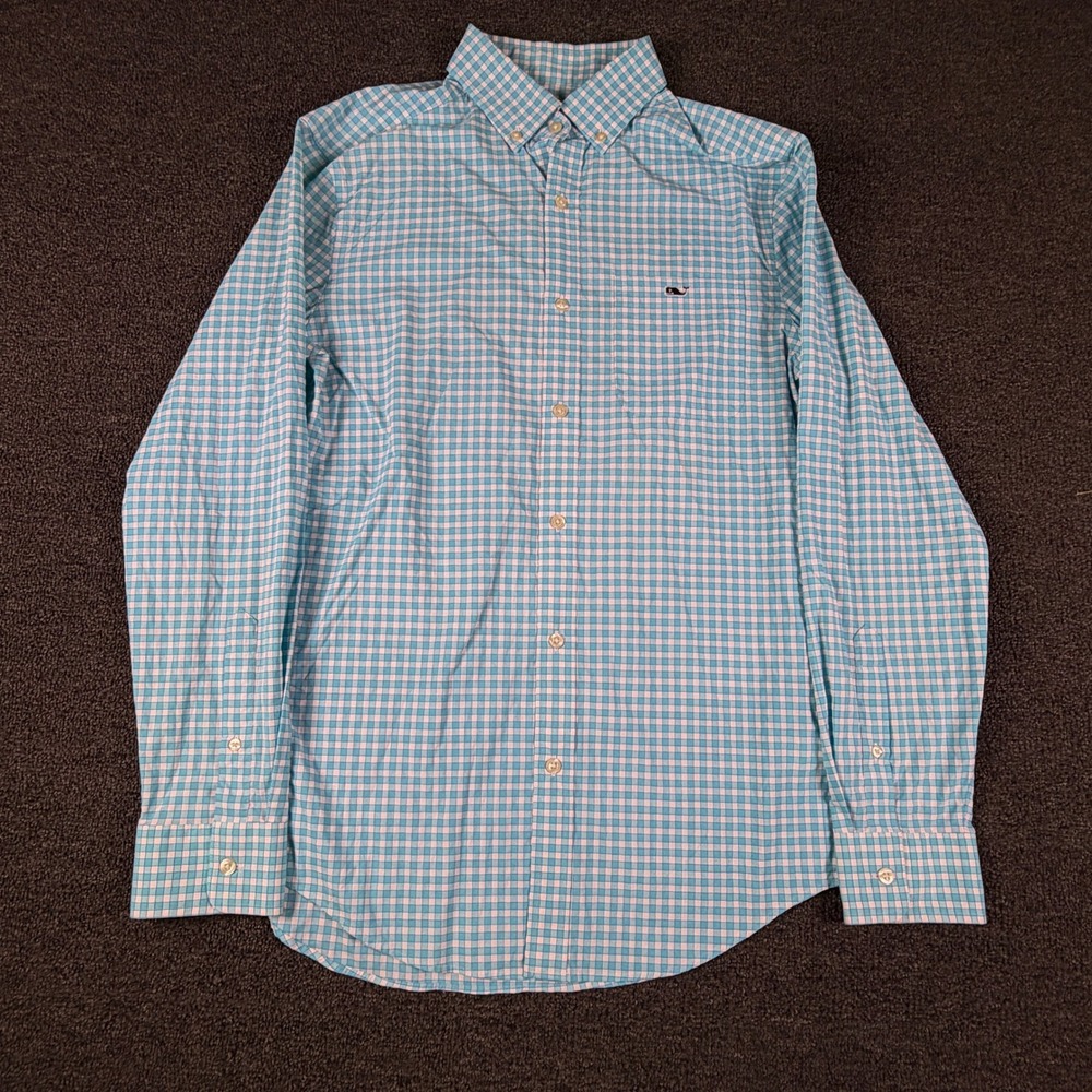 Vineyard Vines Shirt Mens S Classic Fit Tucker Blue Gingham Performance EUC